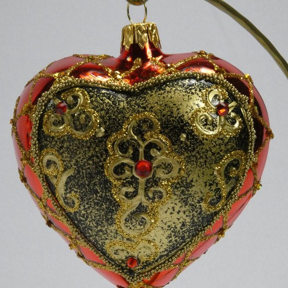 POLISH GALLERY ROYAL RED HEART Christmas Ornament Mouth Blown Glass 4 inch - Picture 2 of 6